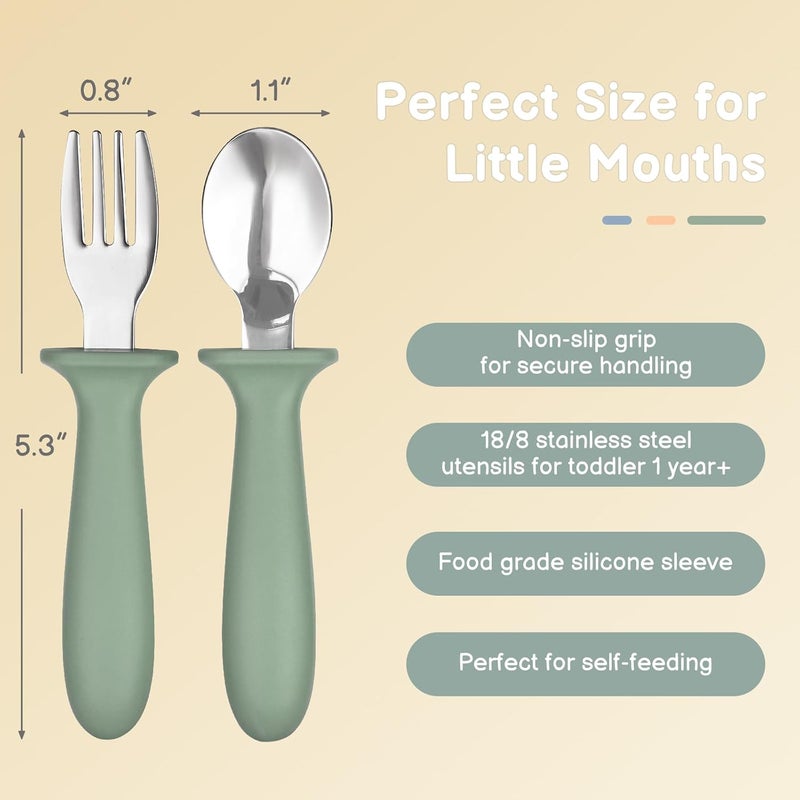 Eascrozn Toddler Utensils, 6 Pack kids Silverware Set with Silicone Handle, 18/8 Stainless Steel Children Safe Forks and Spoons, Dishwasher Safe - Image 2